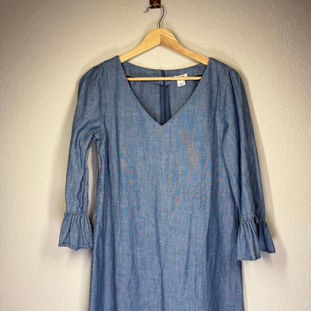 Women's J. Crew Pullover Chambray Shift Three Quarter Sleeve Dress Size‎ 4 - Picture 6 of 8